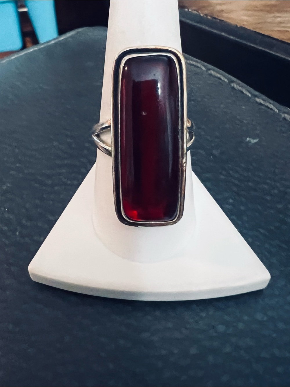Sterling Silver Deep Red Rectangular Gemstone Ring